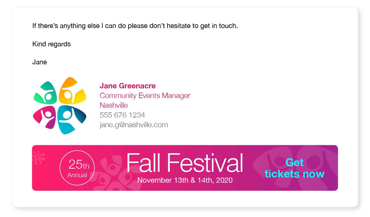 email signature advertising an event