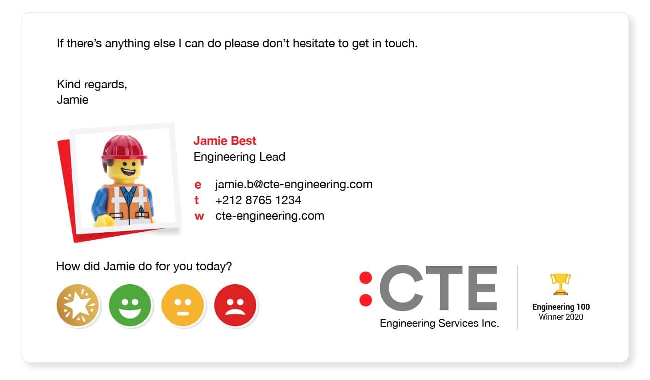 a rating system on an email signature