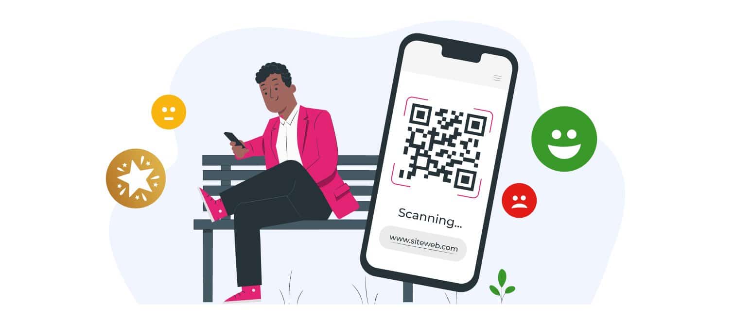 sitting on a bench using a qr code