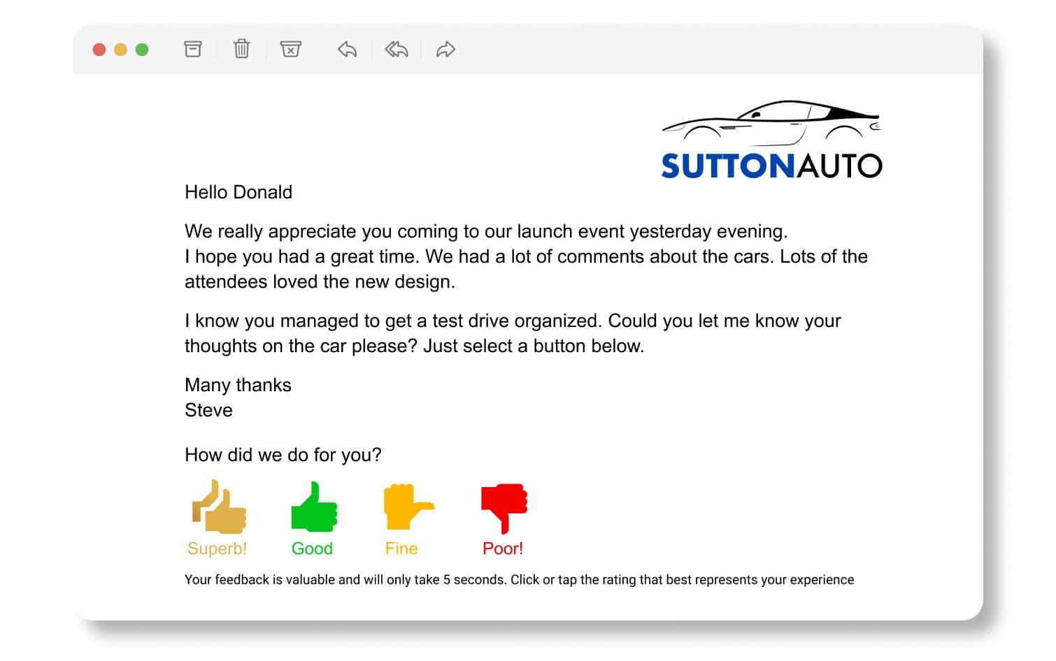 email asking for a review of a product